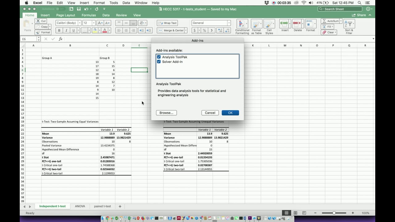 turn on data analysis for excel on the mac